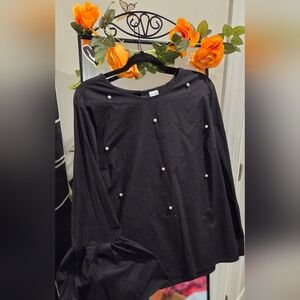 Time and Tru Black Blouse with Pearl Details